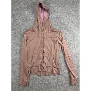 Nau Jacket Womens Small Brown Hooded Organic Cotton Button Zip Pockets Jersey